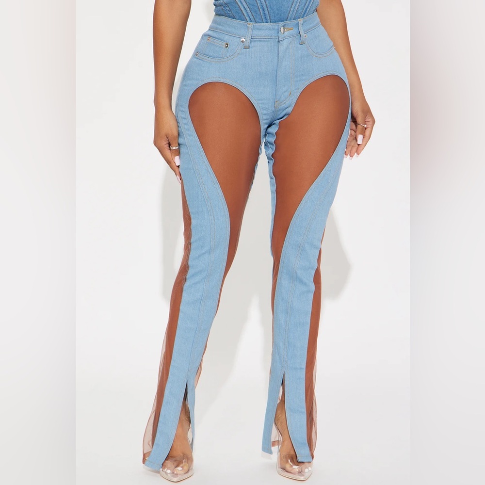 Fashion Nova Stylish Blue and Brown Jeans Women Size 9